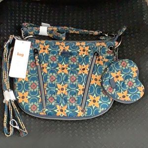 Lug Swivel crossbody NWT with free heart pouch in tiles teal